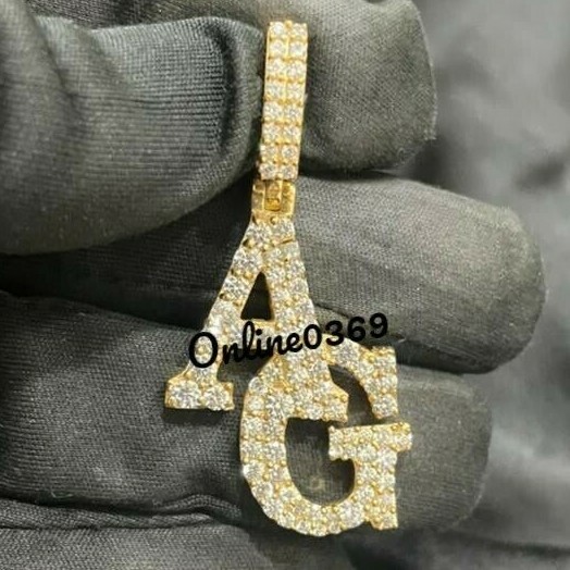 Men's Customized AG Any Two Letters Pendant 1 ct Natural