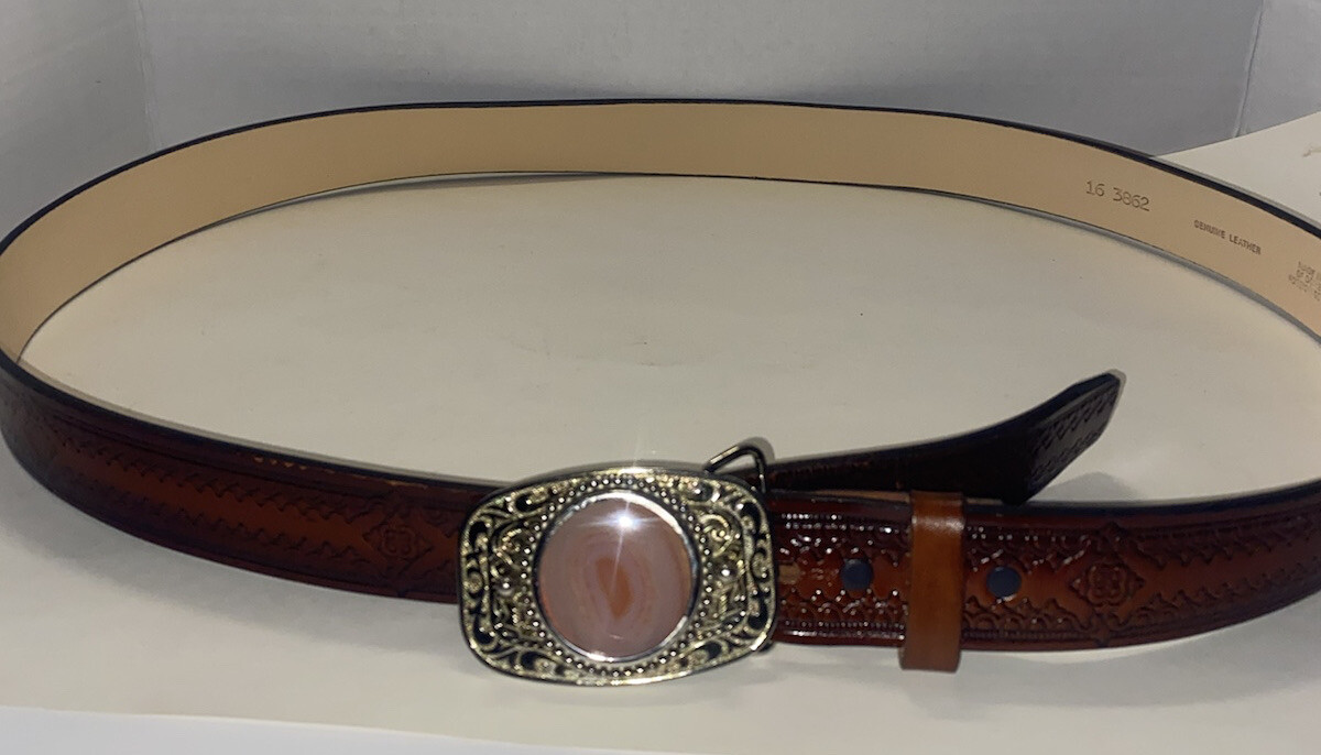 Brown pink sliver buckle belt size ML M&F Western Girls main image 2