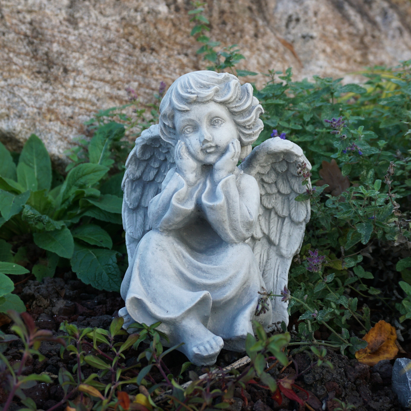 Angel Grave Decoration Angel Figure 21 Cm 4 Kg Gray Concrete Frost-Proof