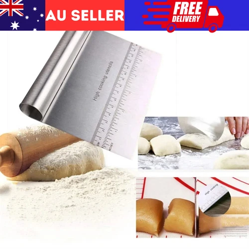 1PC Stainless Steel Dough Bench Scraper Wooden Handle Cake Slicer Pastry Cutter