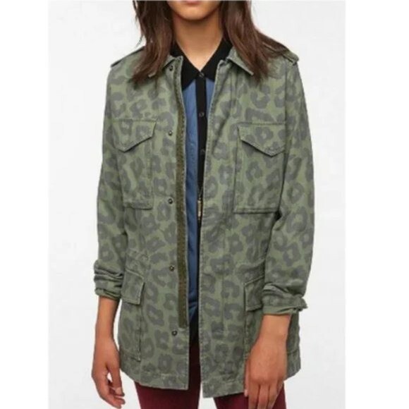 Urban Outfitters UO Ecote Green Leopard Print Utility Jacket XS