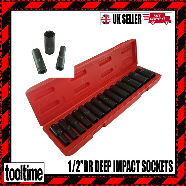 15 X 1/2" Drive CRV Heavy Duty Deep Impact Socket Set 10mm 32mm Case