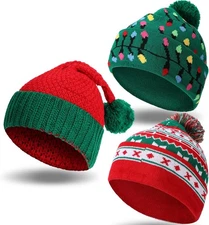 Chivao 3 Pcs 2025 Christmas Santa Elf Beanie Hat Winter Knitted Crochet... 