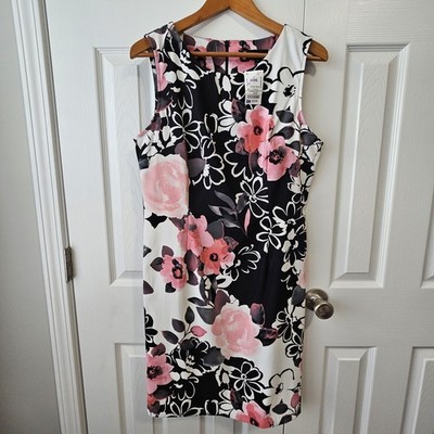 NWT Connected Apparel Womens Black Pink Sleeveless Mid Calf Sheath Dress Size 14