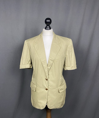 Brioni Vintage Damen Beige Kurzarm Blazer Jacke Größe 48