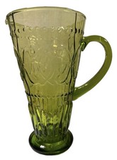 Vintage Pitcher Emerald Green Glass Fleur-de-lis Design EUC