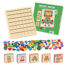 Pattern Blocks 120 Colorful Wooden Shaped Building Blocks 40 Design Cards