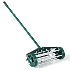 IRONMAX Rolling Lawn Aerator 18" Home Garden Rotary Push Tine Outdoor W/Fender