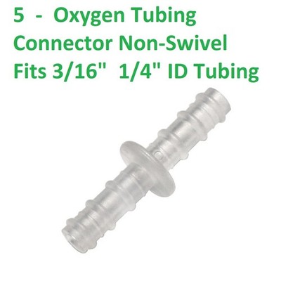 Sunset Oxygen Tubing Connector Non-Swivel Barbed ends leak-free connection 5 Pak