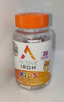 Active Iron Kids 7mg Iron Supplements for Kids + Vitamin D 30 Chews EXP 7/26 NEW