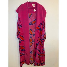 Vintage Victorias Secret Gold Label Hooded Robe Pink Abstract Duster M/L NWT