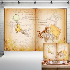 Vintage Pooh Bear Giant Book Backdrop for Baby Shower Classic Winnie Hundred ...