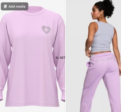 NEW XL VS PINK ASTER PURPLE BLING HEARTS LONGSLEEVE TSHIRT & SWEATPANTS