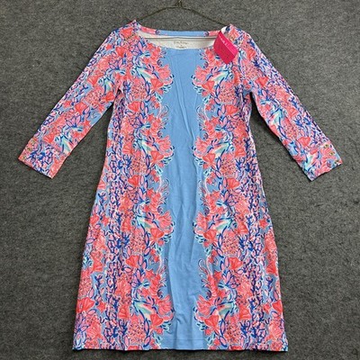 Lilly Pulitzer Women's UPF 50+ Sophie Dress, Blue Peri Shrimply the Best size M