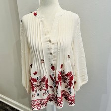 Fig  Flower Women  s Top S Boho, Cream w/flowers Tunic A0129 