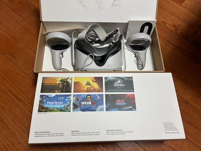 Lightly Used 128GB Meta Quest 2 VR Headset w. Controllers, Elite Strap, Charger
