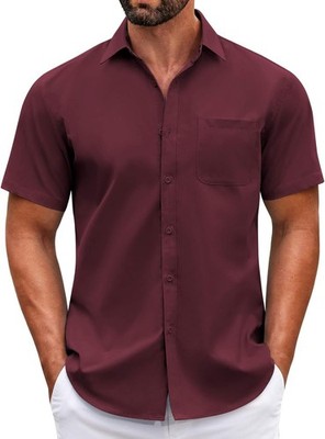 Mens Short Sleeve Casual Button Down Shirts Summer Untucked Dress Shirts