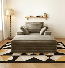 62"Camel Chaise Lounge Chair Indoor Corduroy Couch Oversized Boneless Plush Sofa