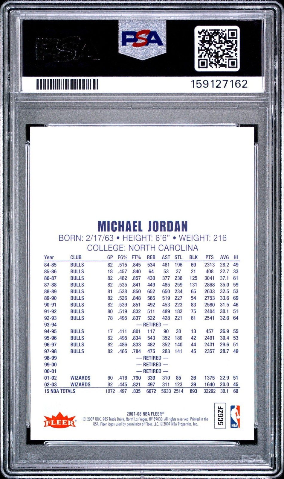 Michael Jordan 2007-08 Fleer Michael Jordan Box Set #22 Chicago Bulls PSA 9 GOAT view 2