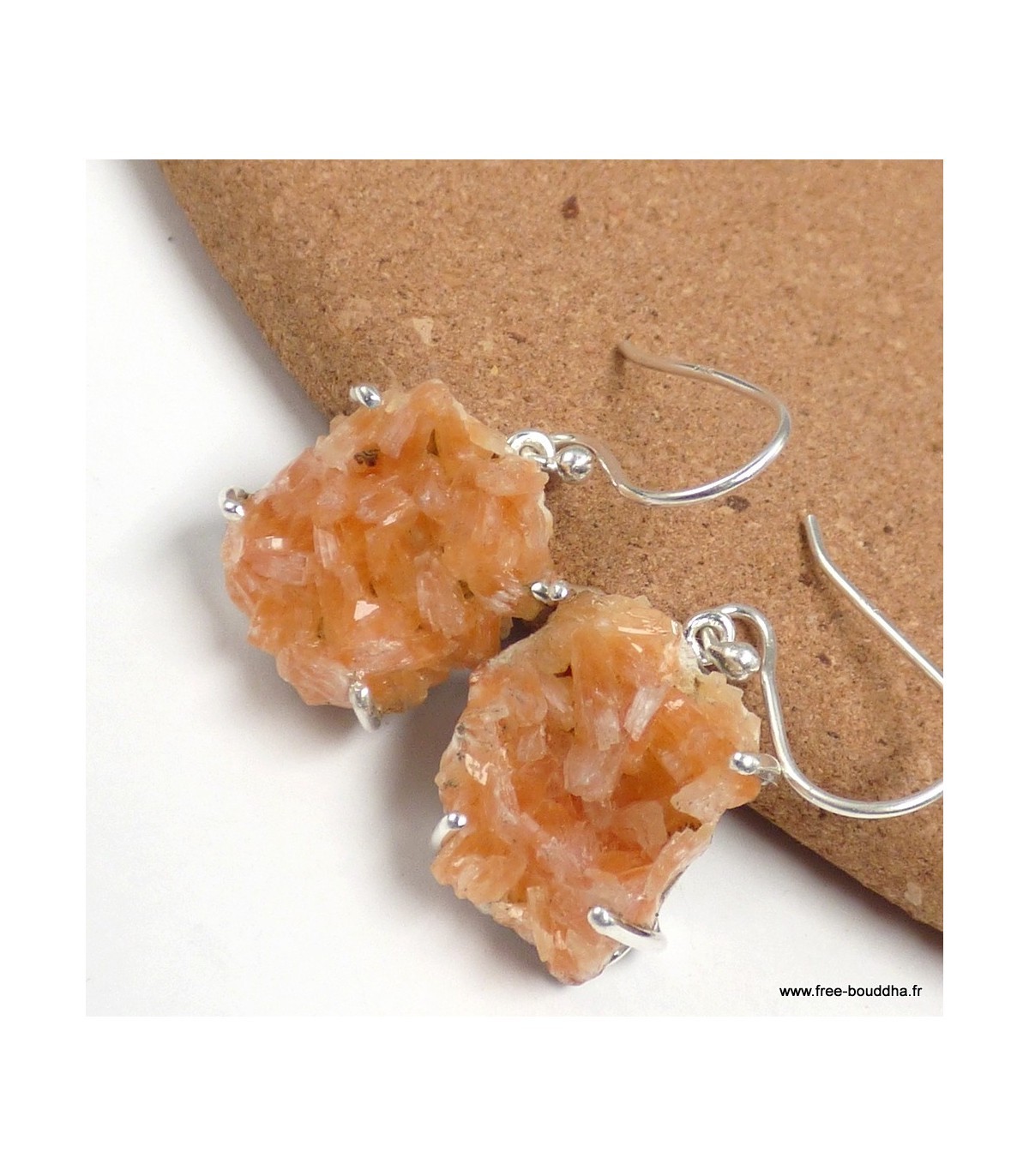 Boucles d'oreilles Heulandite brute KC66 en argent et pierre naturelle rose