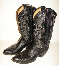 VINTAGE 90's Mens DAN POST BLACK TEJU LIZARD COWBOY BOOTS 16830 Sz 8 Made In USA
