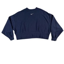 Nike Sweatshirt Womens M Navy Fleece Oversized Center Swoosh Pullover Spot Read