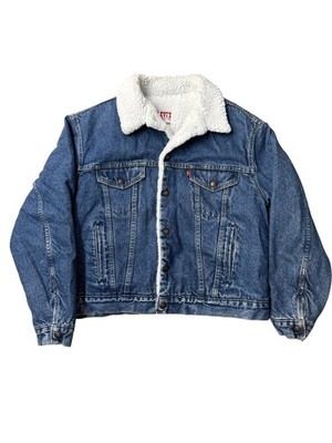 VTG 80s LEVIS USA Blue Denim Sherpa Lined Trucker Jean Jacket Sz 46