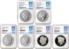 6 Coin Set 2025 Morgan and Peace Silver Dollars NGC MS PF RP 70 FDOI 1st