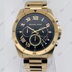 New Michael Kors MK8481 Brecken Men's Black Dial Stainless Steel Gold Band Watch