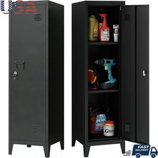 Metal Locker Storage Cabinet W/ Detachable Legs 3 Shelves Durable Indoor Use