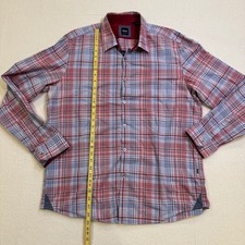 BOSS Hugo Boss Mens Plaid Long Sleeve Button Down Shirt Regular Fit XL Red Blue
