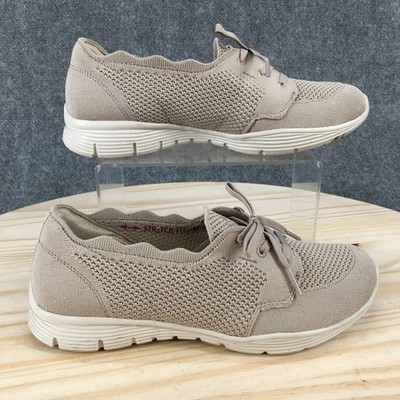 Skechers Seager Stat Womens 8 Taupe Knit Sneaker Lace Up Air Cooled Memory Foam