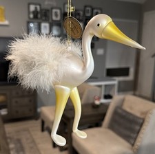 Crane Handcrafted Glass Ornament With White Feathers - 7  