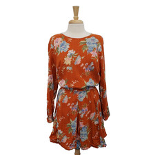 American Eagle Womens Long Sleeve Floral Open Back Midi Dress Size XL Orange
