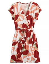 Nine West Women's Large Pink Wrap Midi Summer Floral V-Neck Dolman Sleeve Dress