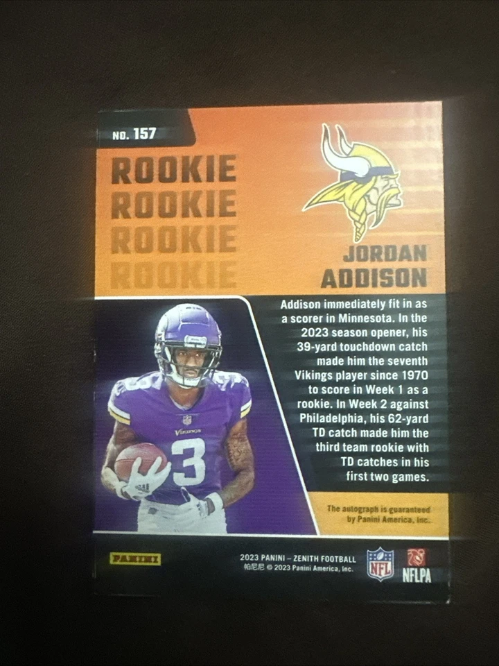 2023 Panini Zenith - Rookies Jordan Addison #157 Red Zone Autographs (AU, RC) - Image 2 of 2