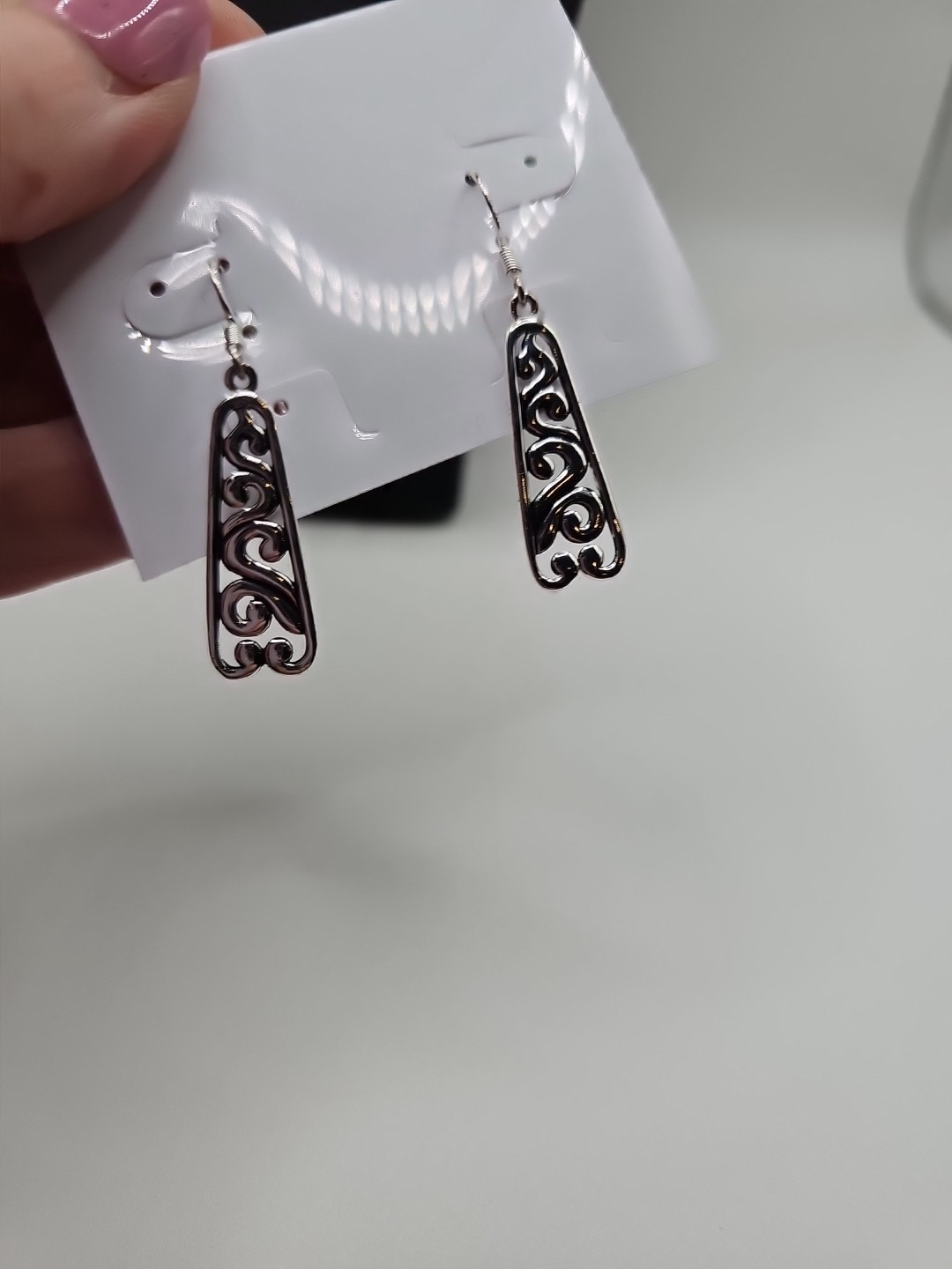 Sterling Silver Scroll Design Dangle Earrings - image 2