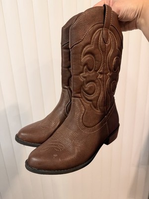 Cat & Jack Brown Western-Style Mid-Calf Heeled Boots