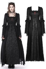 DARK IN LOVE Women Black Gothic Steampunk Long Sleeve Lace Maxi Party Dress