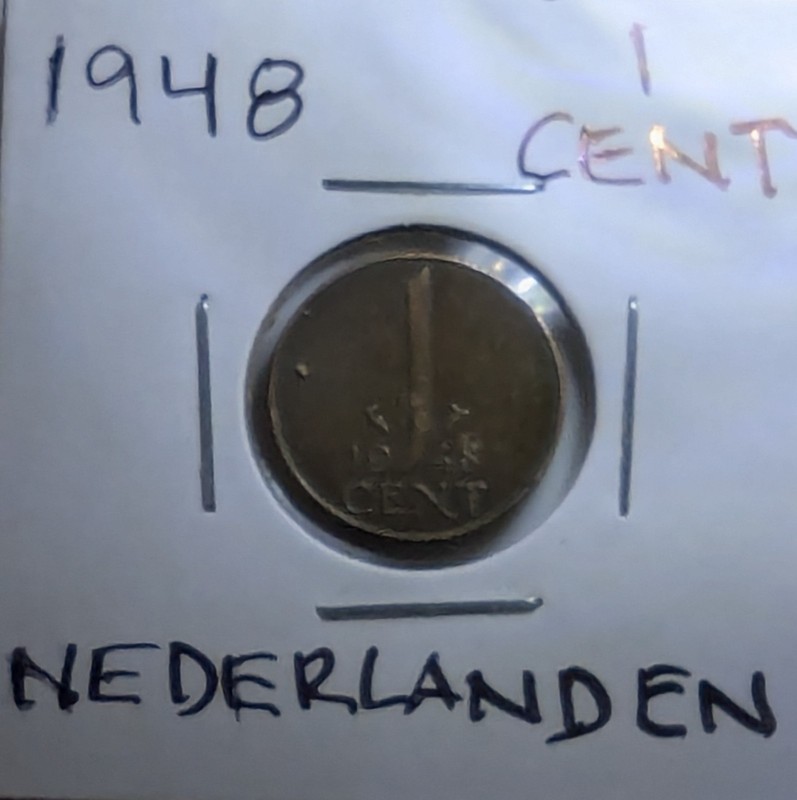 Netherlands 1948 Bronze 1 One Cent  Wilhelmina KM# 175 Beautiful Toned Coin