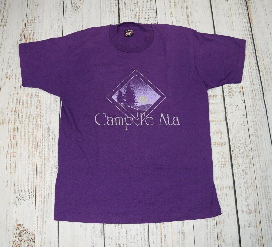 VINTAGE 80S 90S CAMP TE ATA CENTRAL VALLEY NEW YORK SCOUTS HIKING S/S SHIRT L