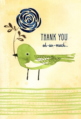 Thank You So Much Little Bird Blue Rose Bud Roses Rosebud Hallmark Greeting Card