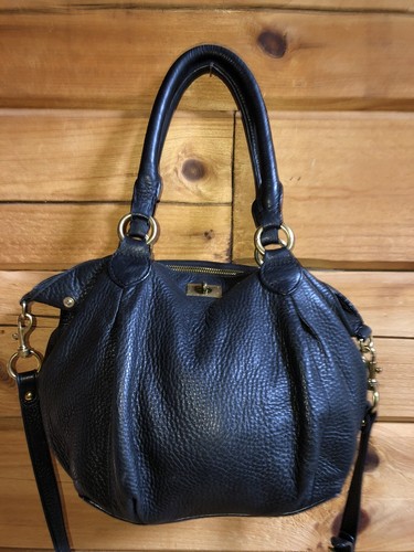 J.CREW Black Pebbled Leather Turnlock Crossbody Shoulder Bag Purse