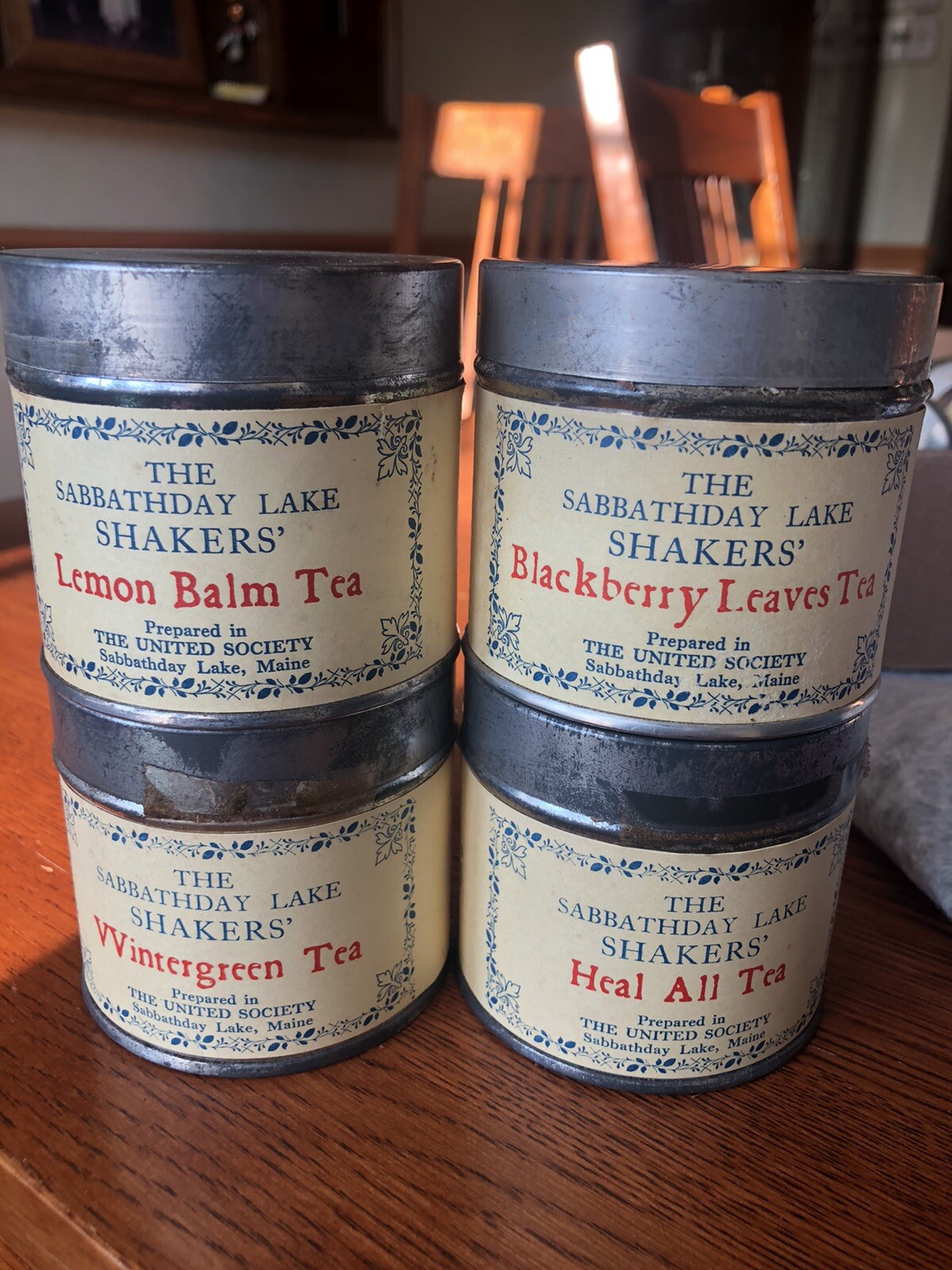 Vintage 1973 The Sabbathday Lake Shakers Maine Lot Of 4 Tea Tins Full