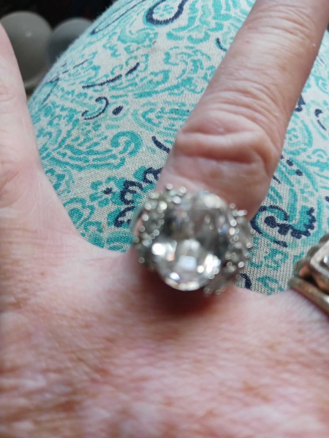 Engagement Ring Statement Large Oval Cz With 6 Di… - image 1