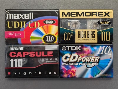 Lot Of 4 High Bias Cassettes - 110 minute - Maxell, Memorex, TDK