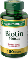 Nature's Bounty Biotin 5000mcg Supports Healthy Hair, Skin,  Nails,150 Softgels