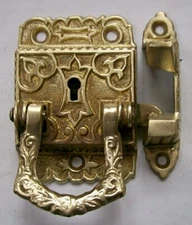Antique Brass Ornate Ice Box or  Cabinet Latch Lock  Pat. 1897  Victorian Catch