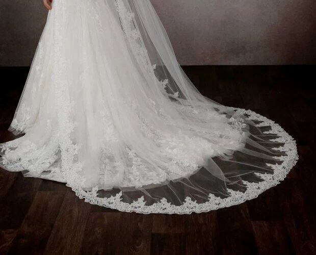 Wedding veil cathedral 120'' Lace edge with comb white and ivory | eBay