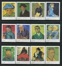 Barbuda Mail 1249-1260, MNH, Paintings by van Gogh 1992 SCV-$50.40. x44551